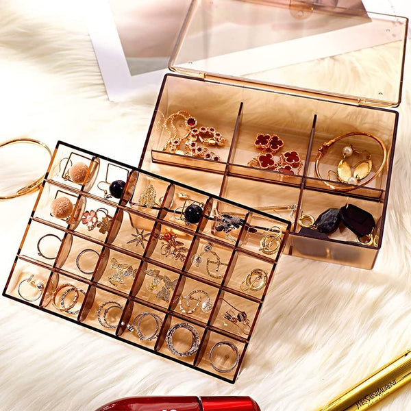 2 layer Acrylic Jewelry Storage Box Dustproof Earring Box(1 Pc / 30 Compartment)